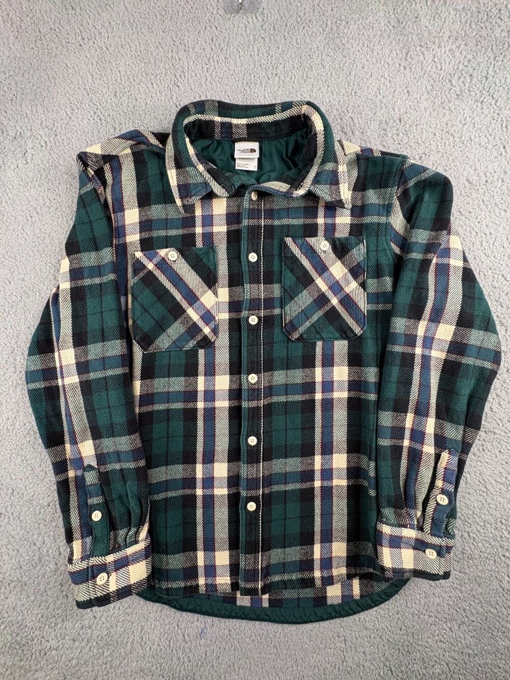 The North Face Button-Up Shirt Men's Size XL Green Plaid Long Sleeves Collared